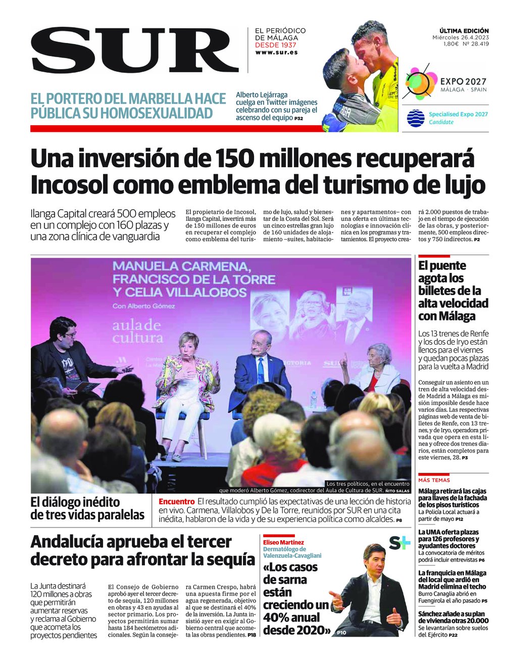 Las Portadas De Diario SUR | Diario Sur |26 De Abril De 2023