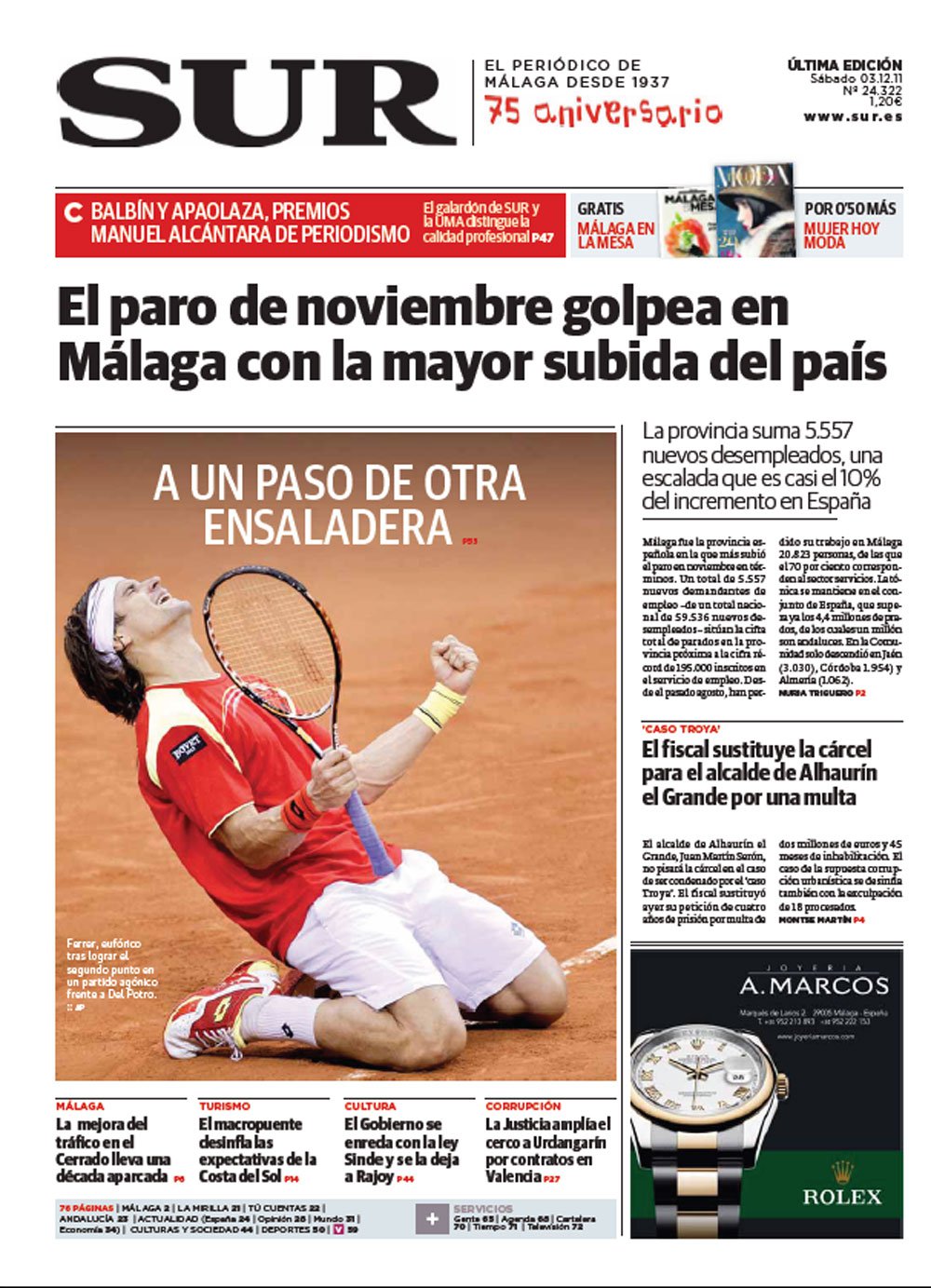 Portada de SUR, 03 de Diciembre de 2011