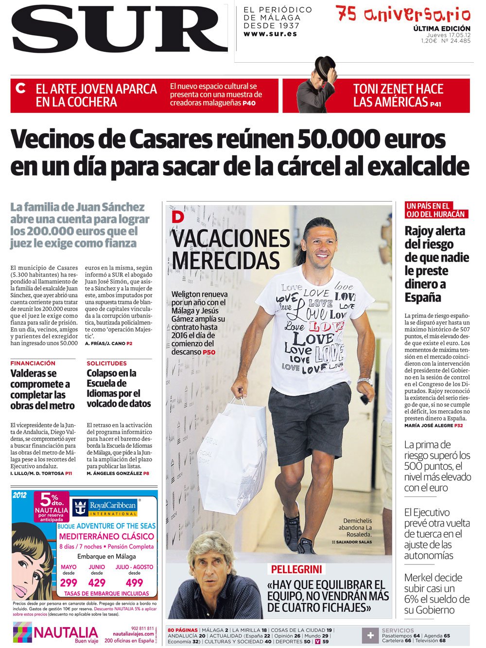 Portada de SUR, 17 de Mayo de 2012