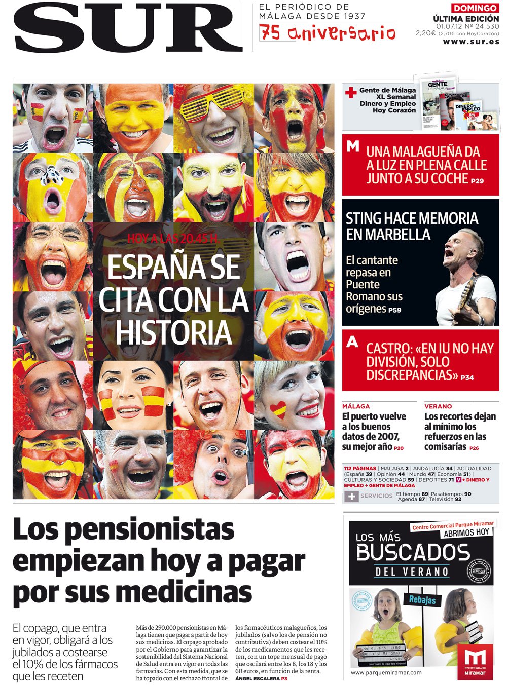 Portada de SUR, 01 de Julio de 2012