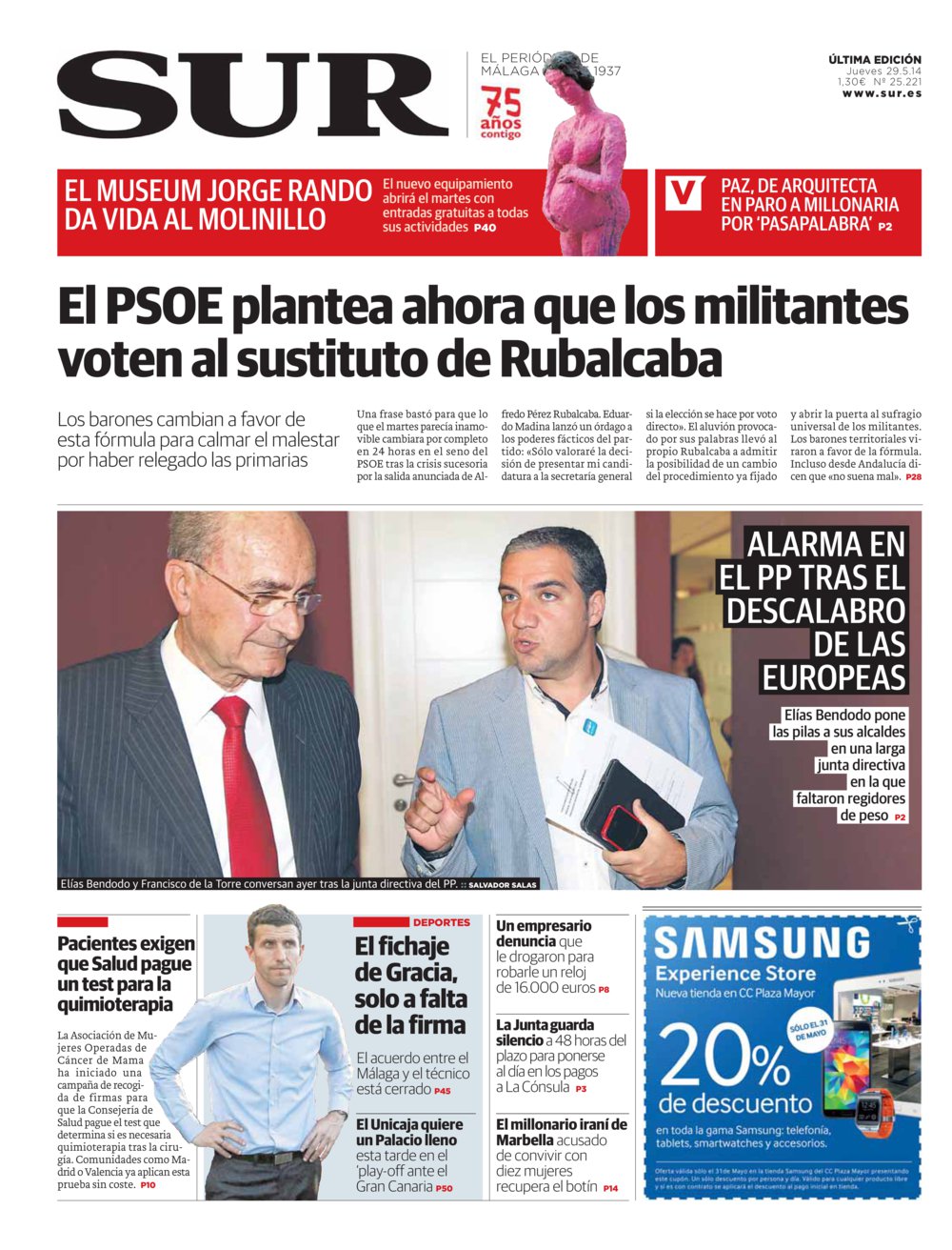 Portada de SUR, 29 de Mayo de 2014