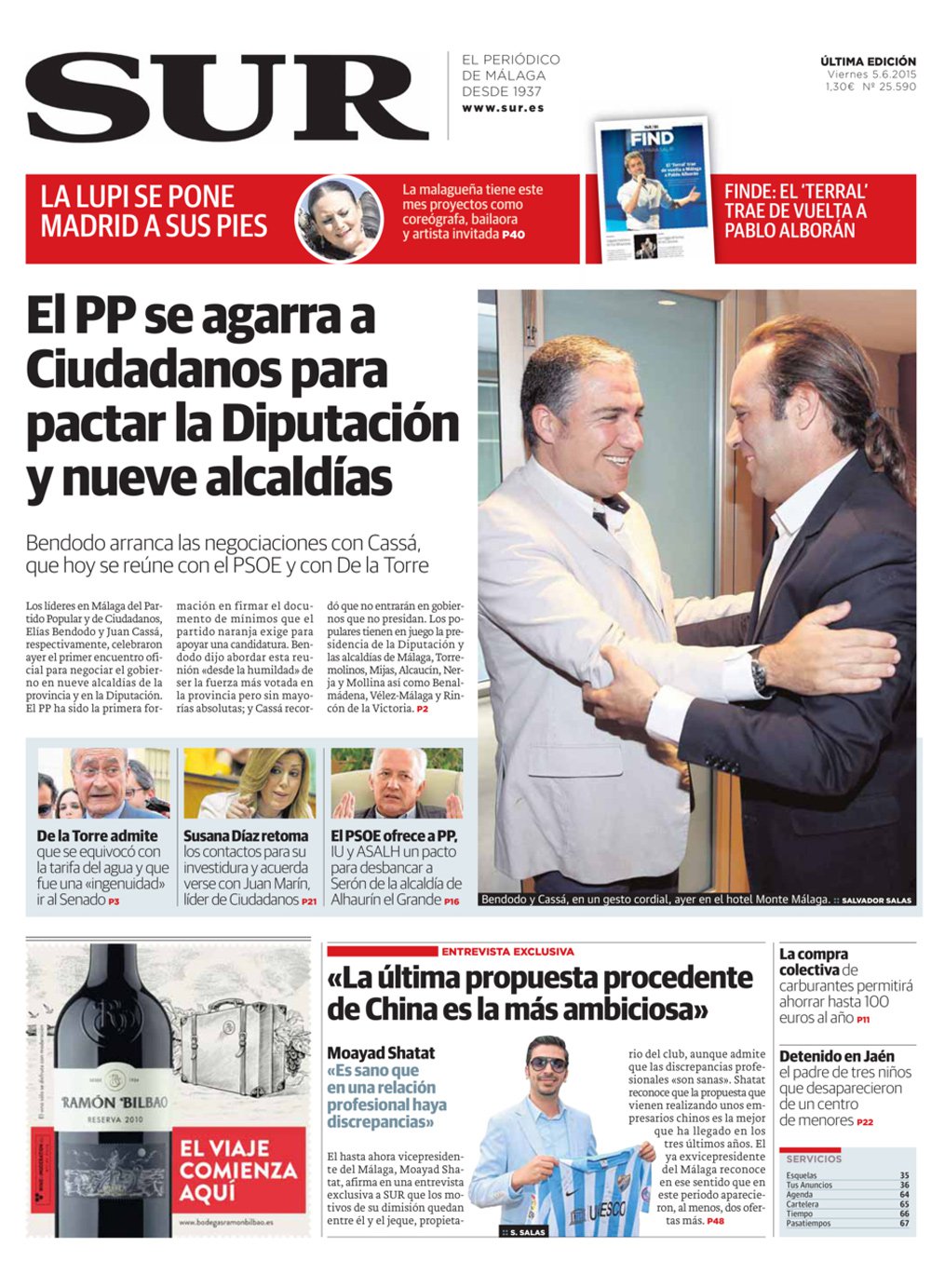 Portada de SUR, 05 de Junio de 2015