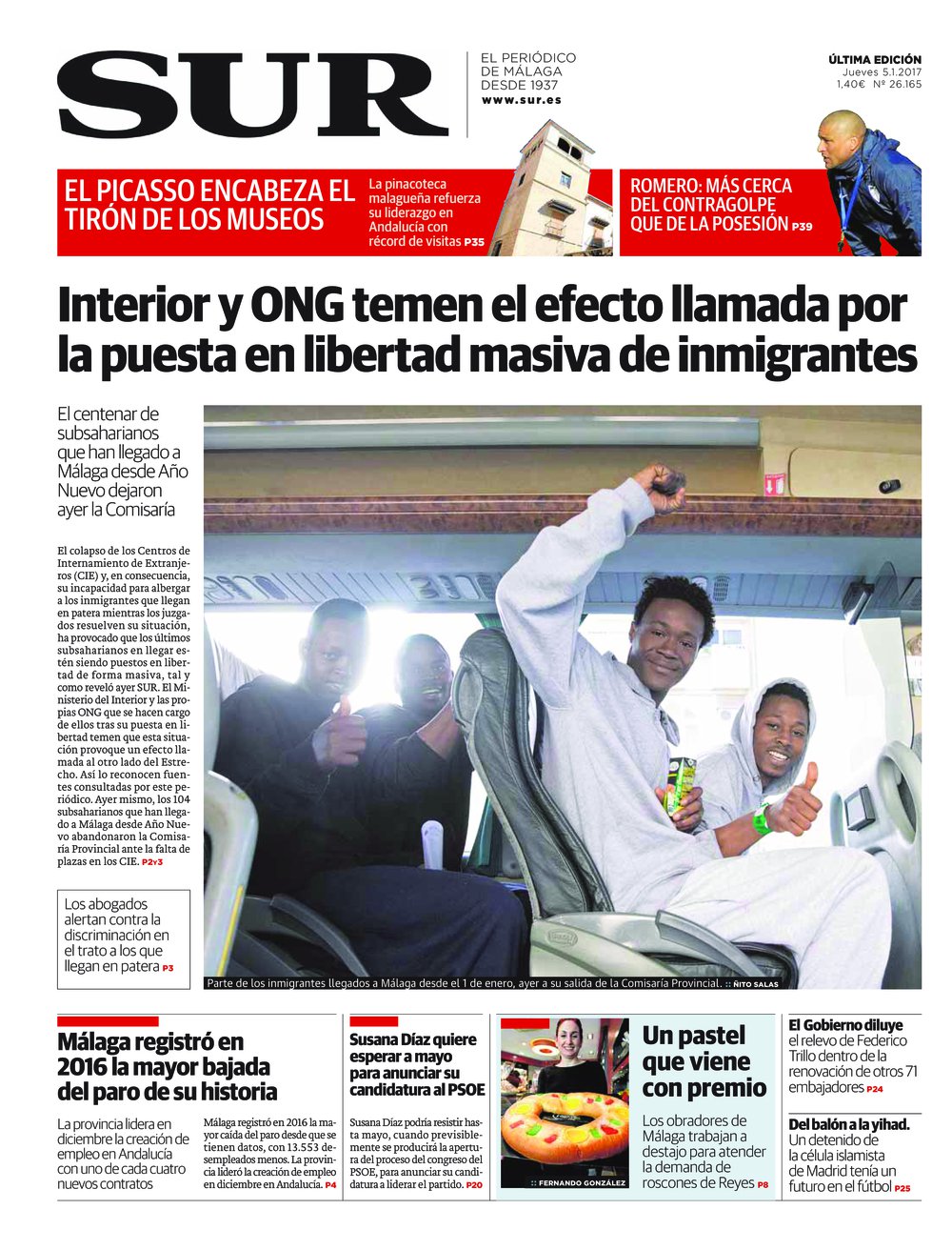 Portada de SUR, 05 de Enero de 2017