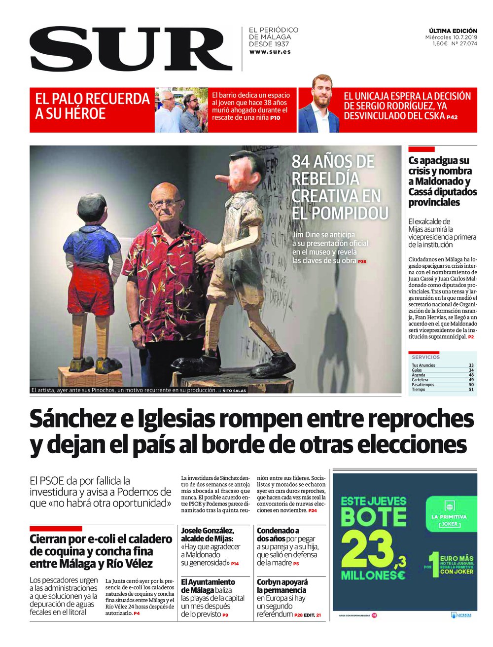 Portada de SUR, 10 de Julio de 2019