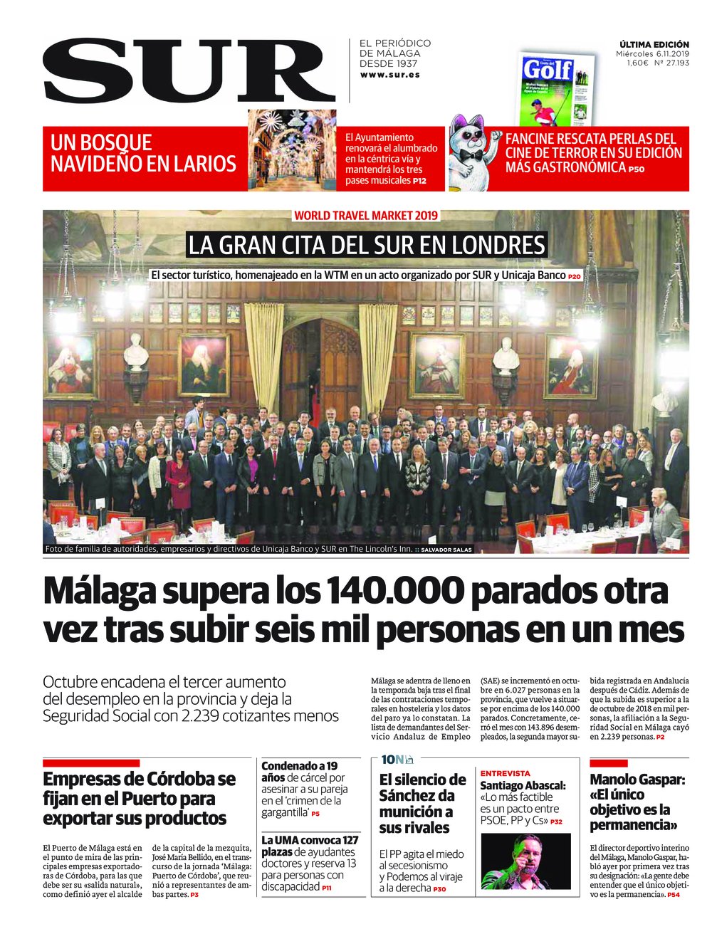 Portada de SUR, 06 de Noviembre de 2019