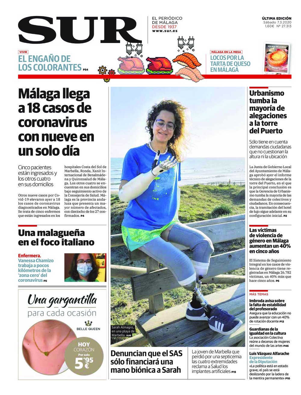 Portada de SUR, 07 de Marzo de 2020