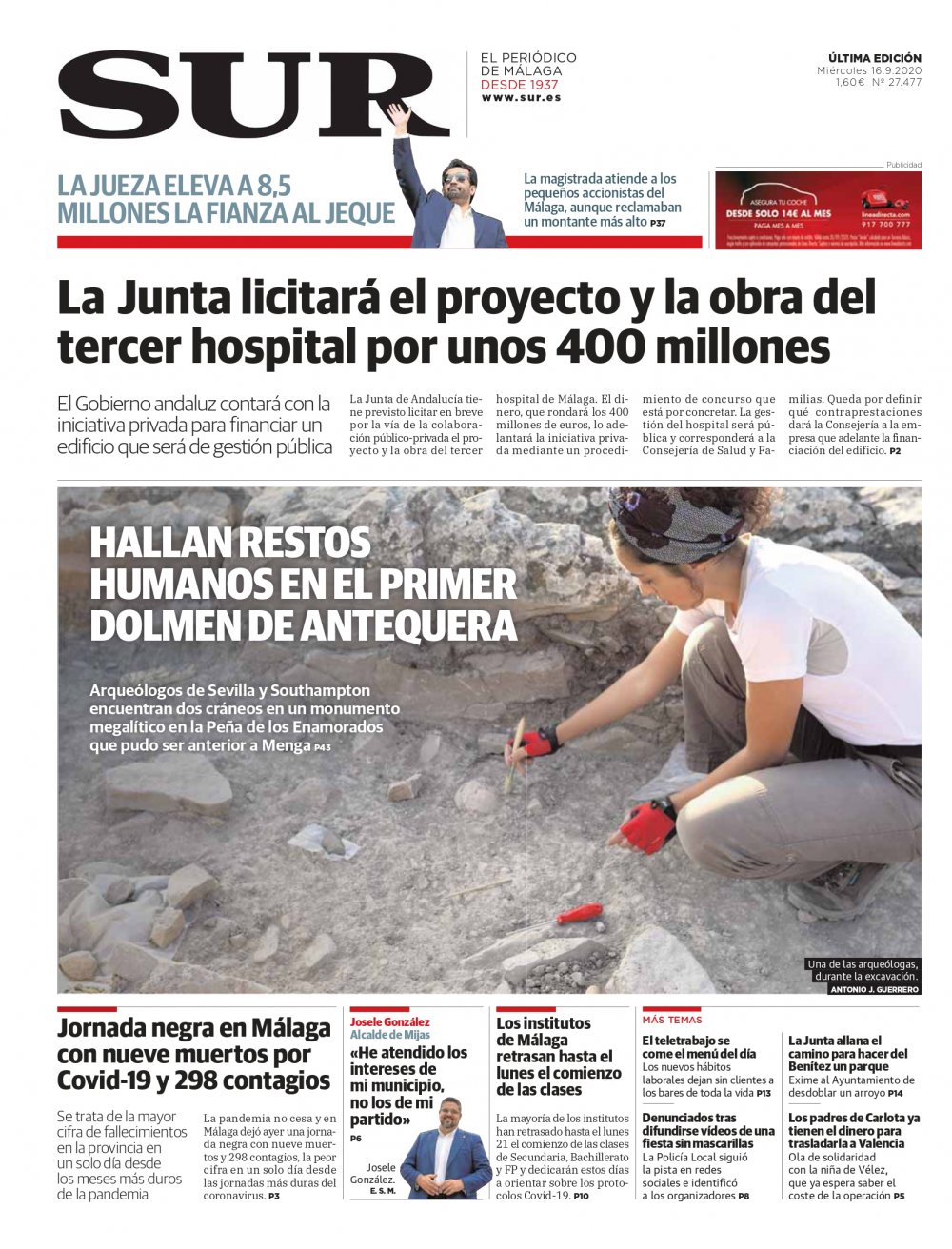 Las portadas de Diario SUR | Diario Sur |16 de Septiembre de 2020