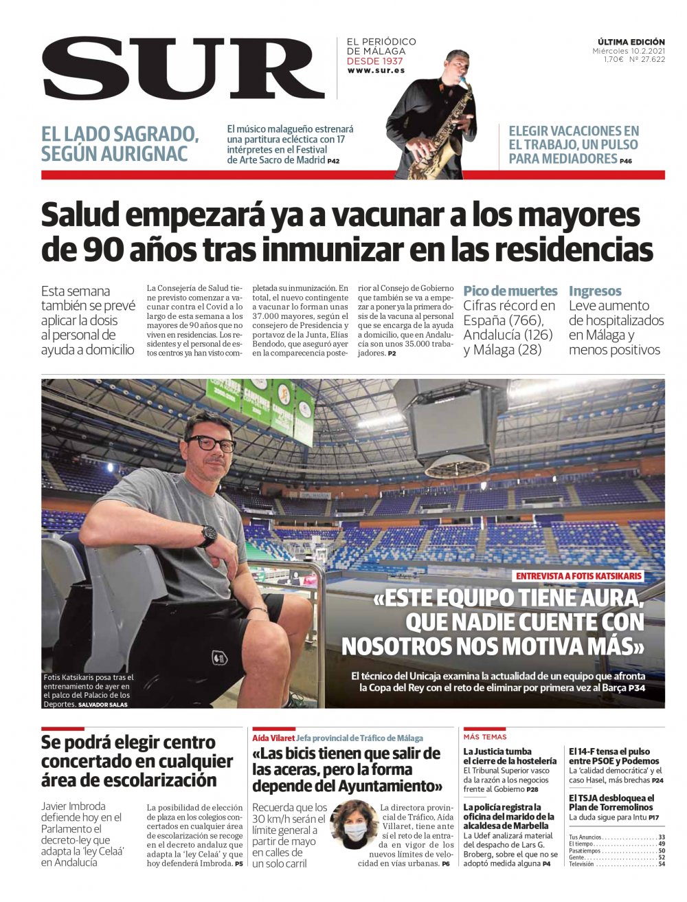 Portada de SUR, 10 de Febrero de 2021