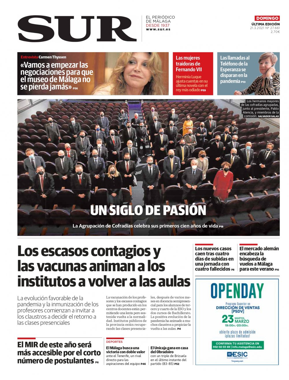 Portada de SUR, 21 de Marzo de 2021