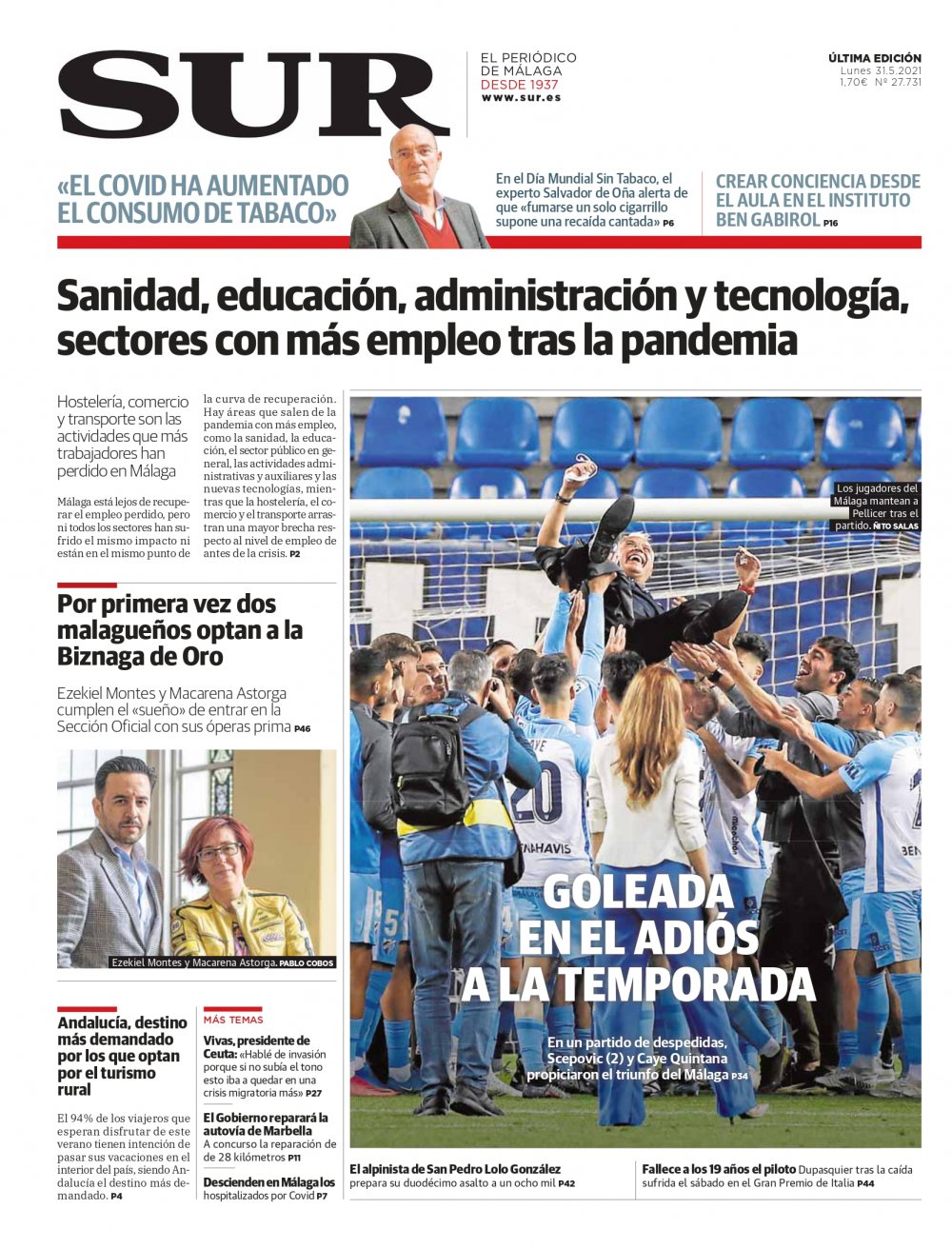 Portada de SUR, 31 de Mayo de 2021