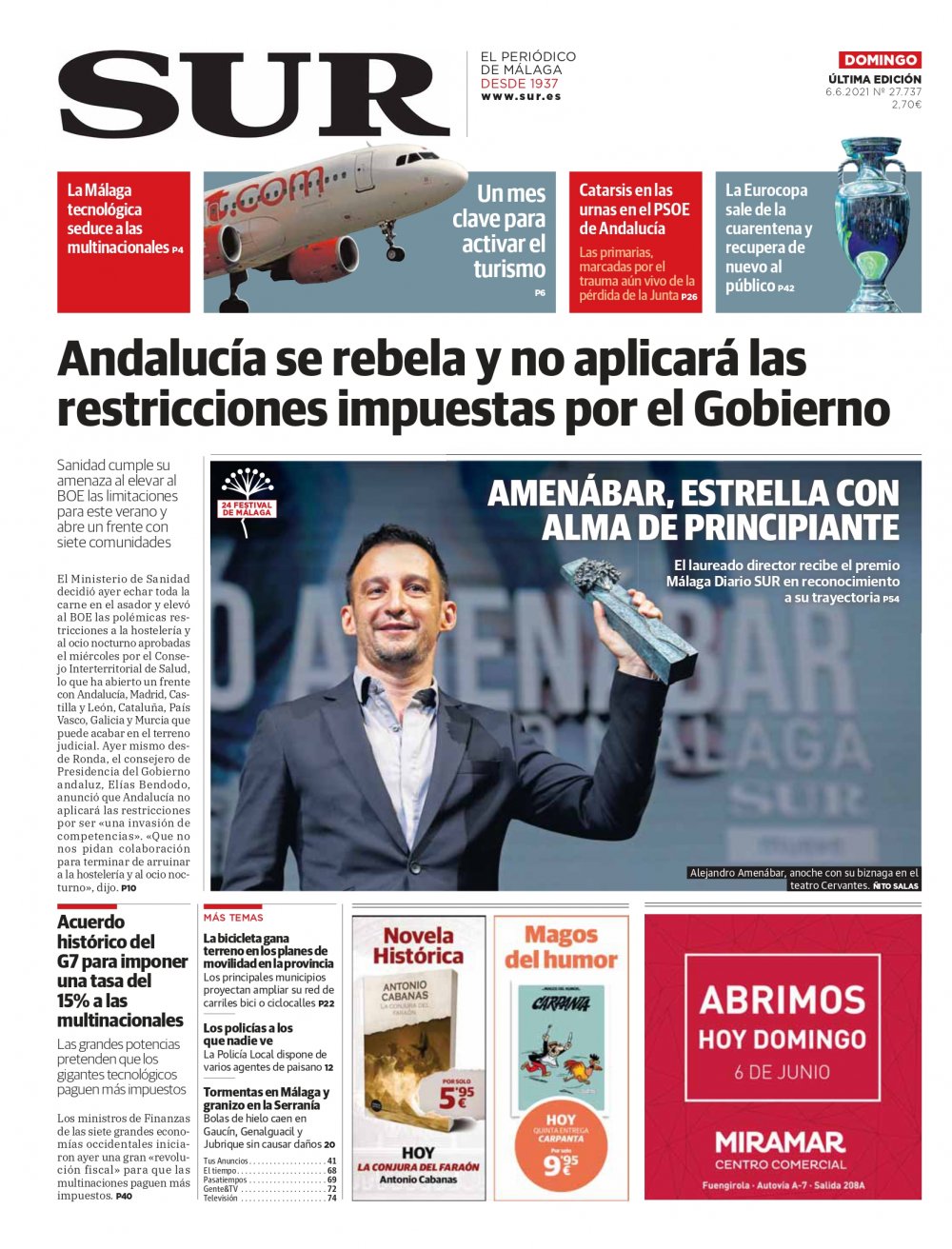 Portada de SUR, 06 de Junio de 2021