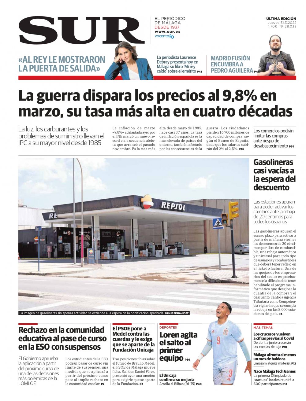 Portada de SUR, 31 de Marzo de 2022