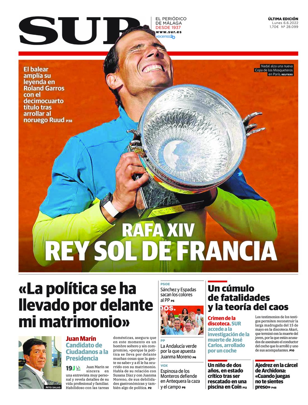 Portada de SUR, 06 de Junio de 2022