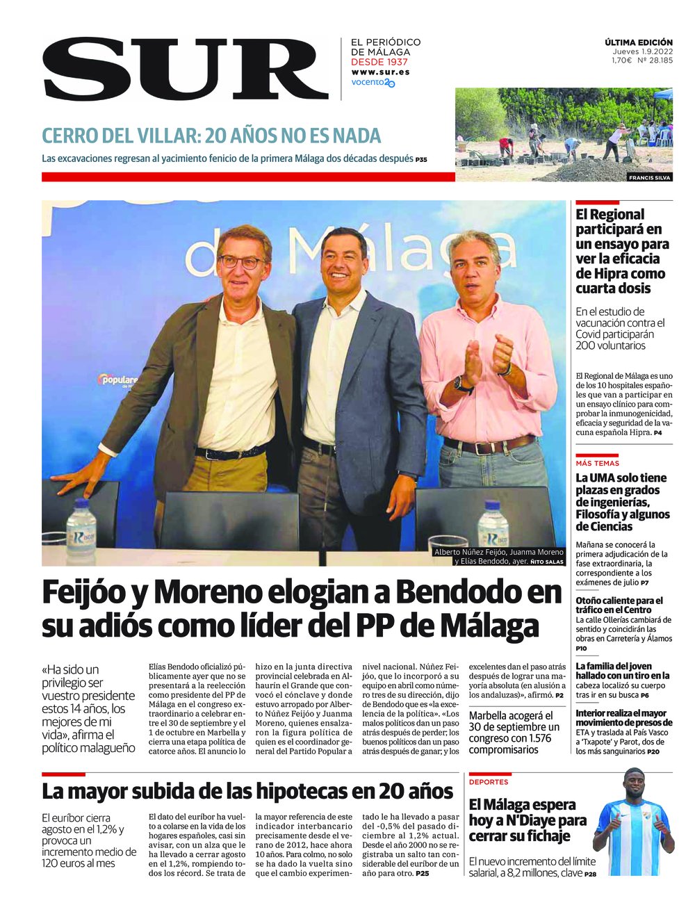 Las portadas de Diario SUR | Diario Sur |01 de Septiembre de 2022