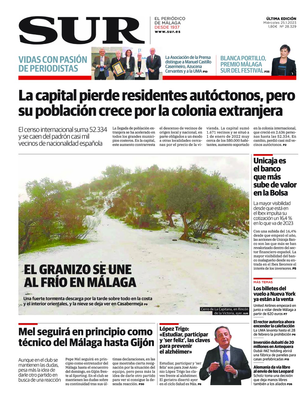 Portada de SUR, 25 de Enero de 2023