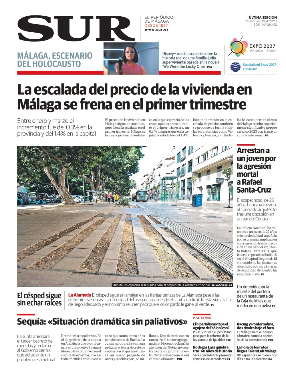Portada de SUR, 19 de Abril de 2023