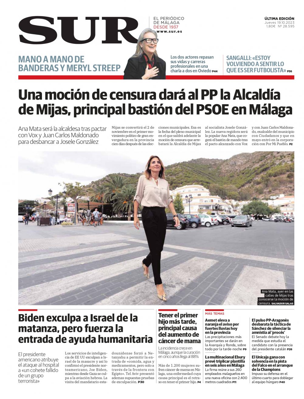 Portada de SUR, 19 de Octubre de 2023