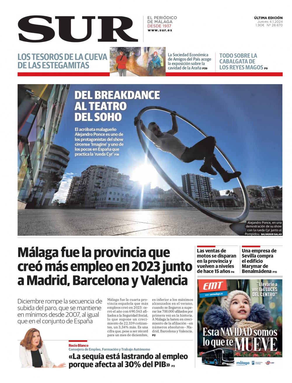 Portada de SUR, 04 de Enero de 2024