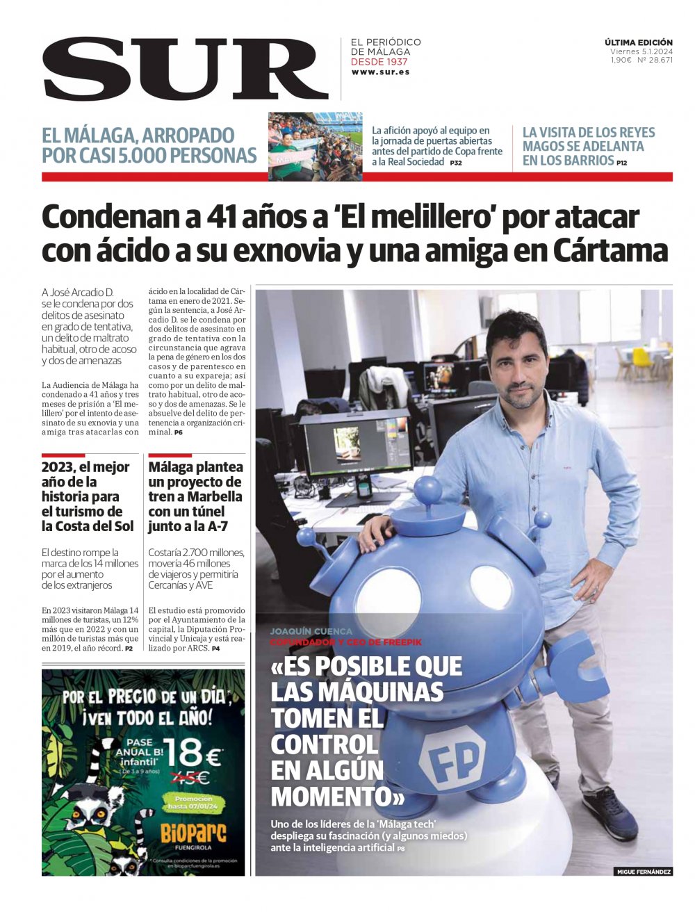 Portada de SUR, 05 de Enero de 2024