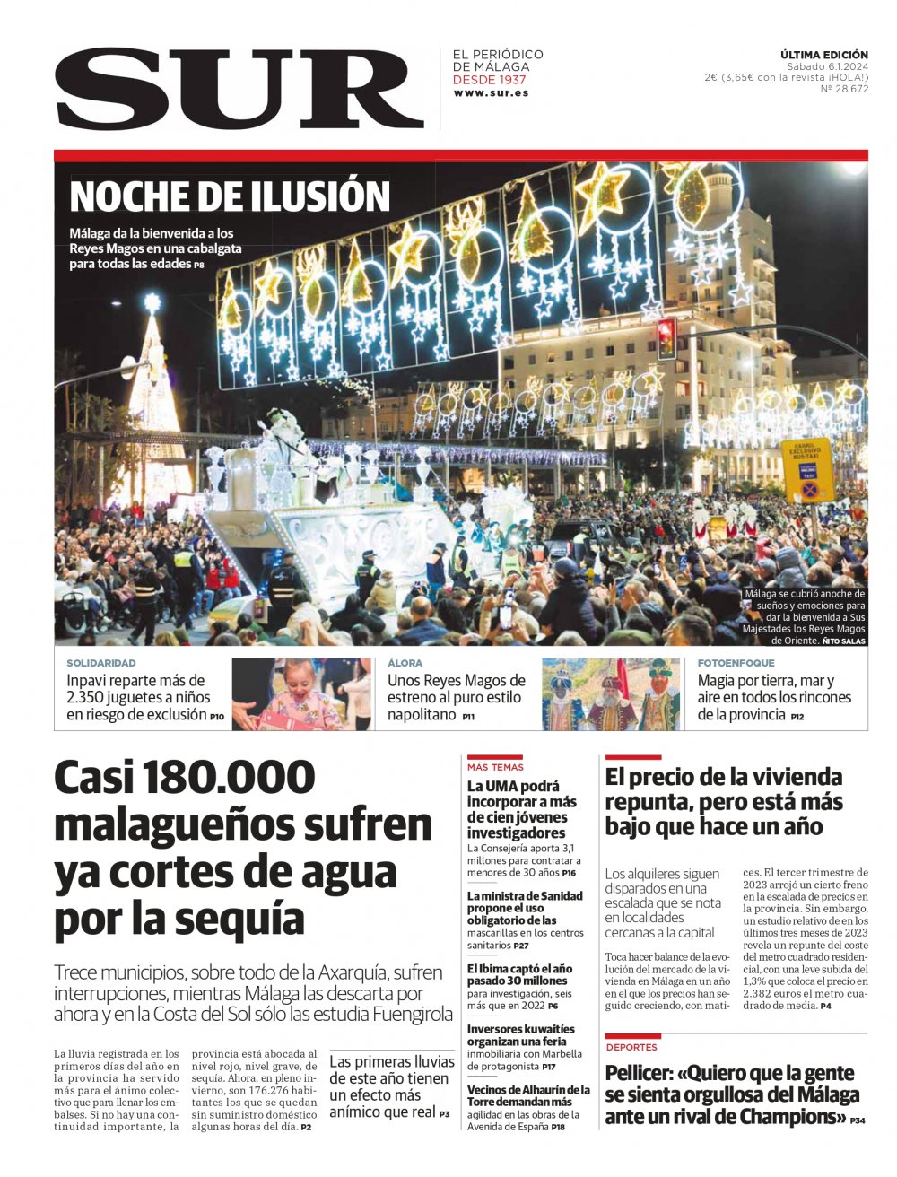 Portada de SUR, 06 de Enero de 2024