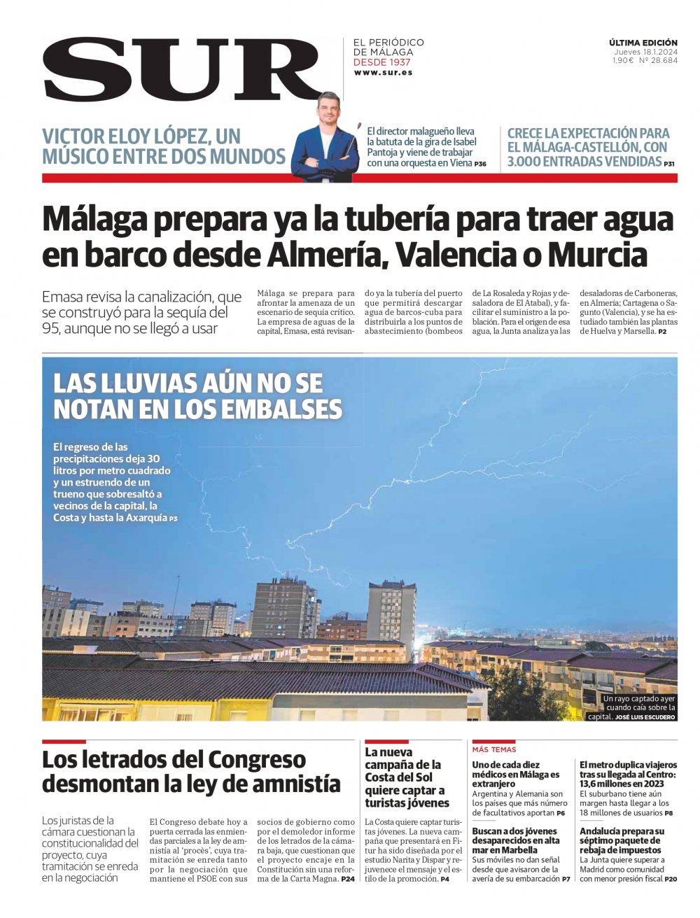 Portada de SUR, 18 de Enero de 2024
