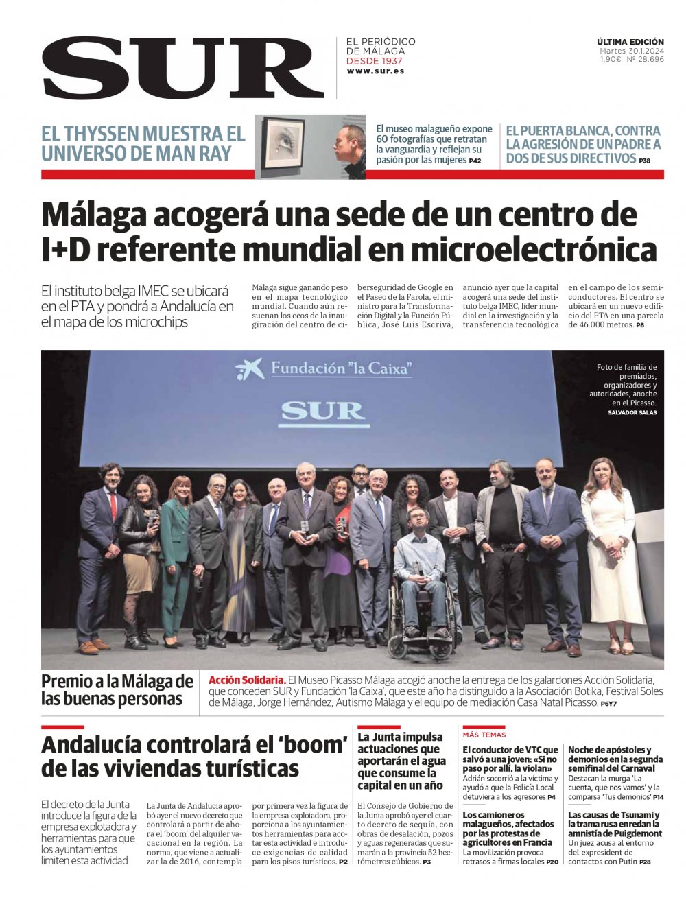 Portada de SUR, 30 de Enero de 2024