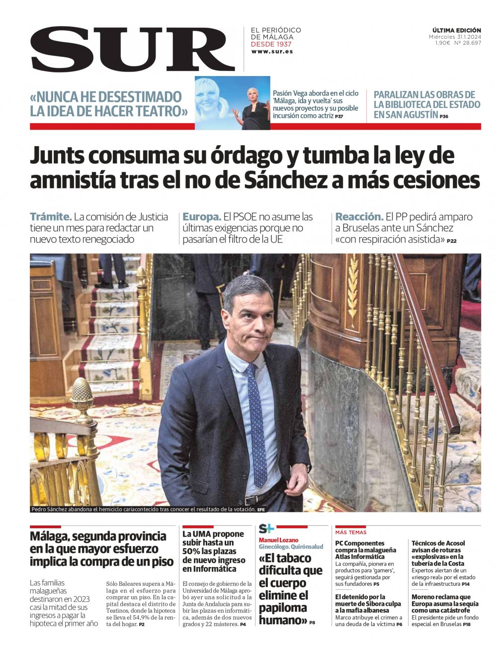 Portada de SUR, 31 de Enero de 2024