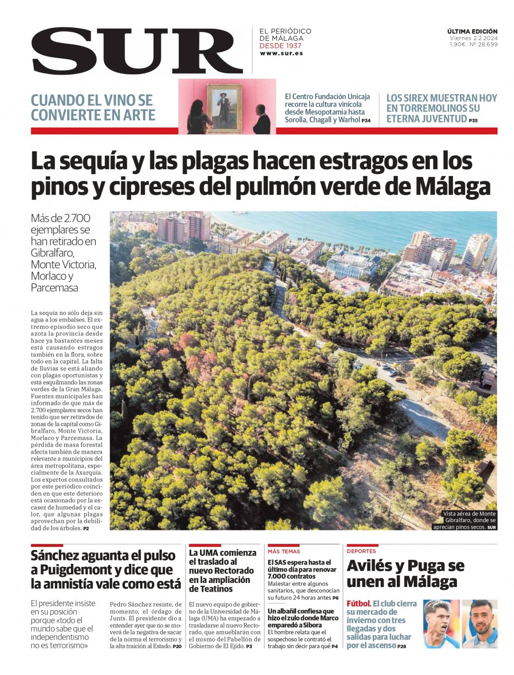 Portada de SUR, 02 de Febrero de 2024