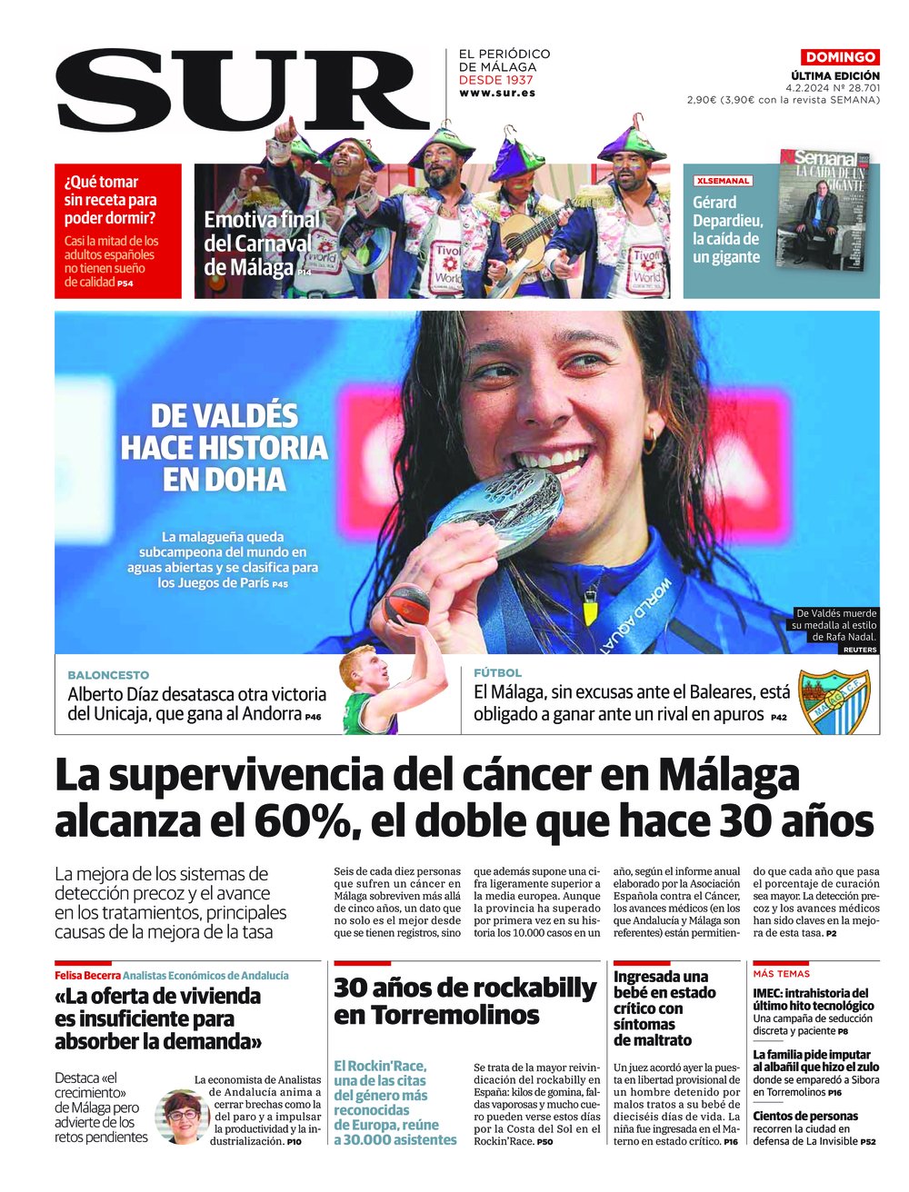 Portada de SUR, 04 de Febrero de 2024