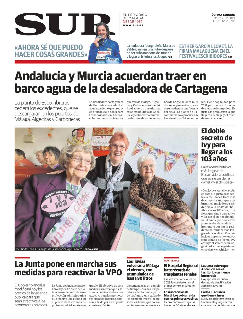 Portada de SUR, 06 de Febrero de 2024