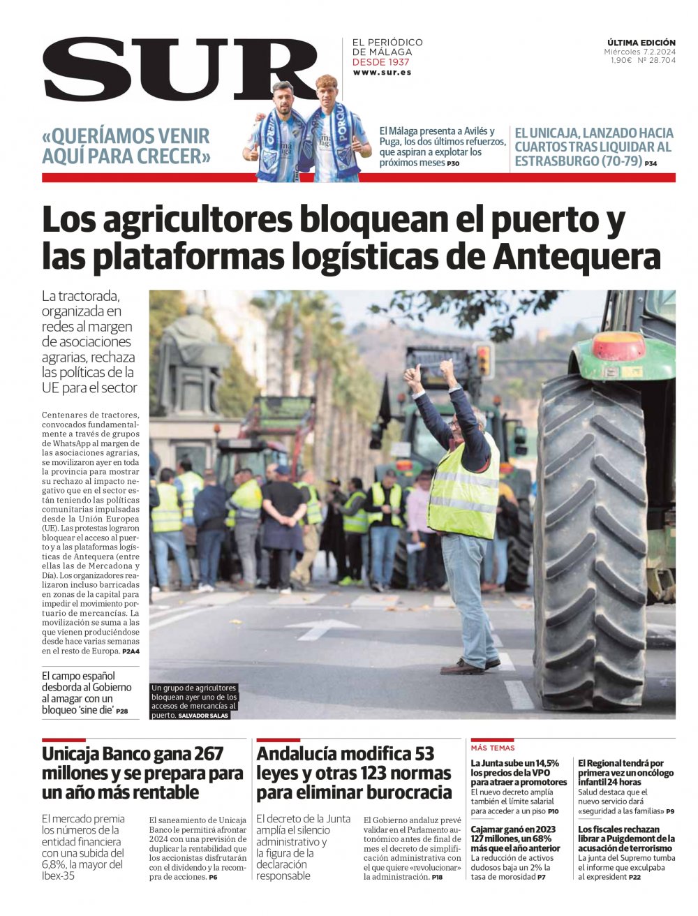 Portada de SUR, 07 de Febrero de 2024