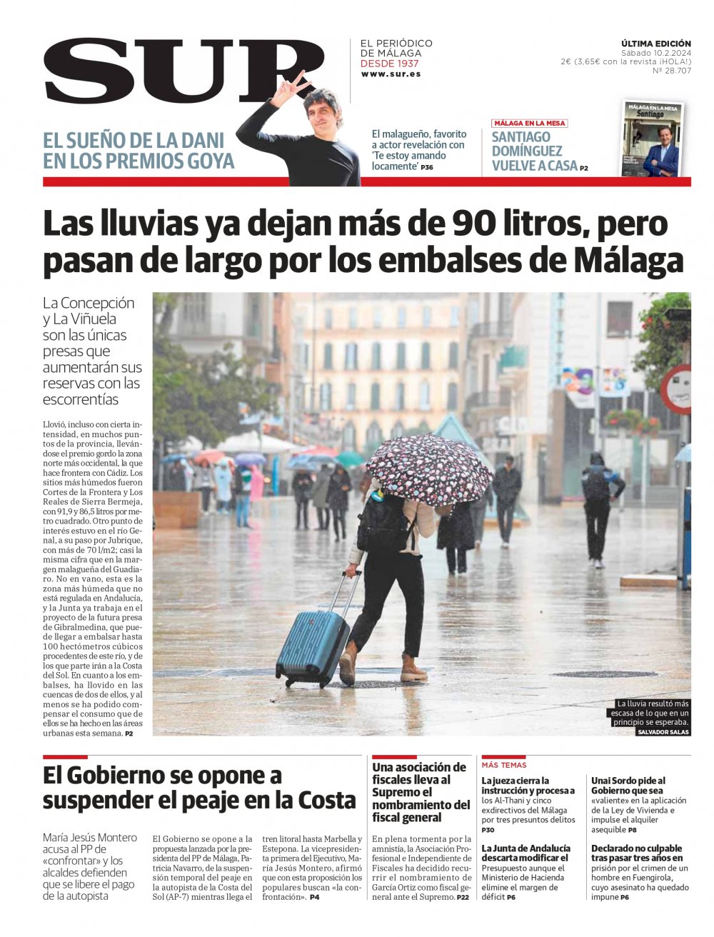 Portada de SUR, 10 de Febrero de 2024