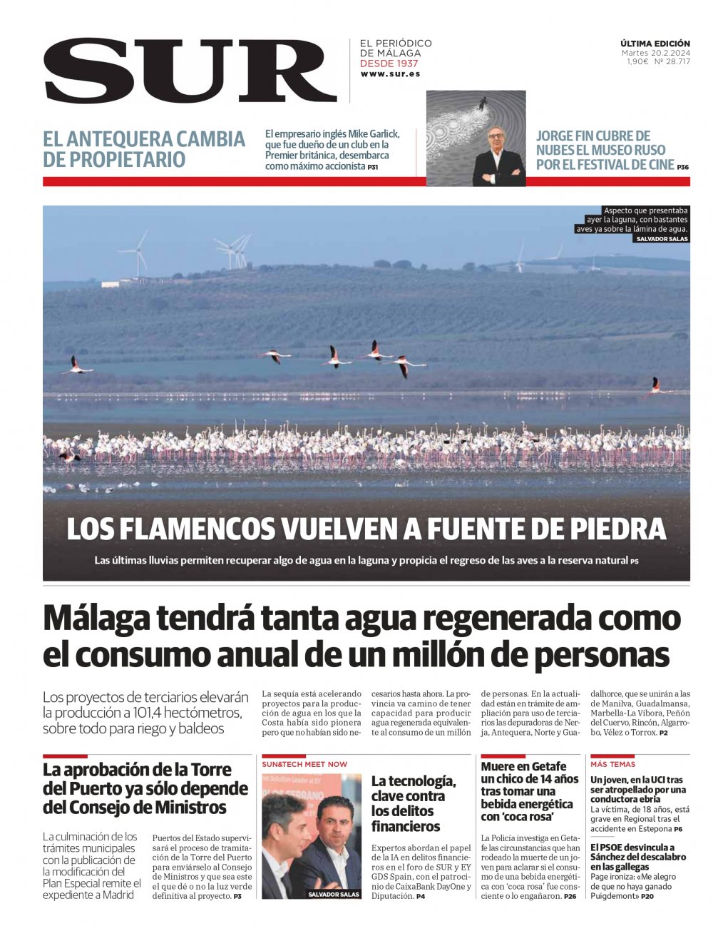 Portada de SUR, 20 de Febrero de 2024