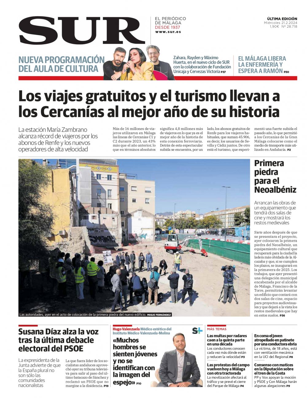 Portada de SUR, 21 de Febrero de 2024