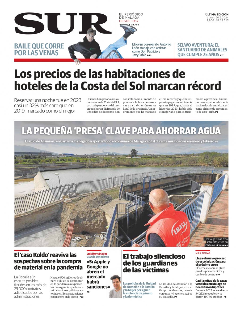 Portada de SUR, 26 de Febrero de 2024