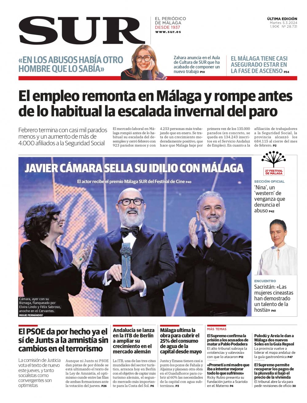 Portada de SUR, 05 de Marzo de 2024