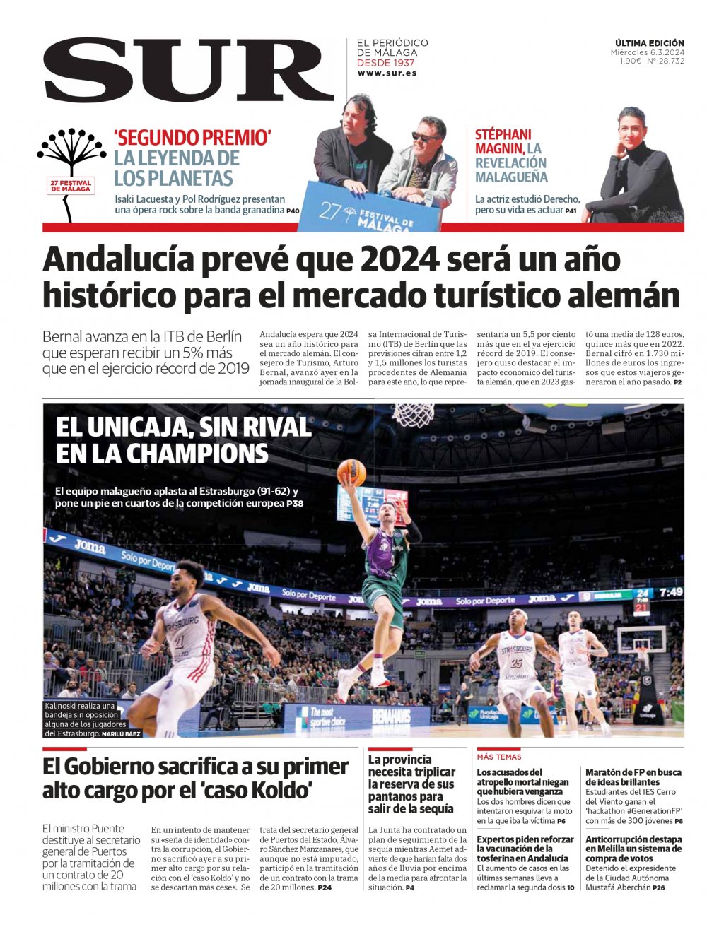 Portada de SUR, 06 de Marzo de 2024