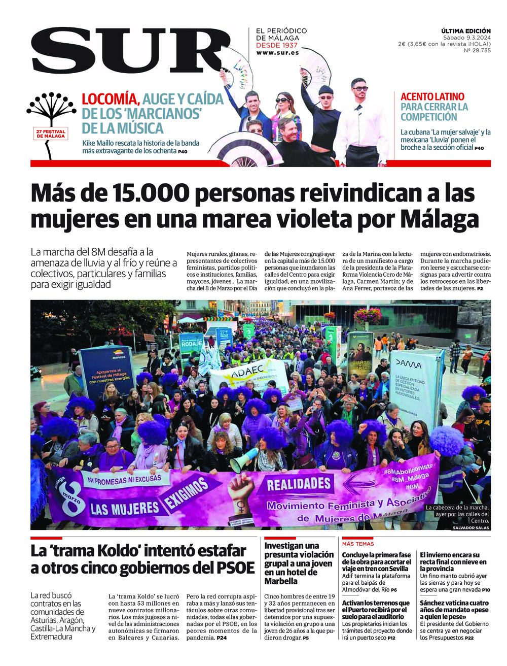 Portada de SUR, 09 de Marzo de 2024