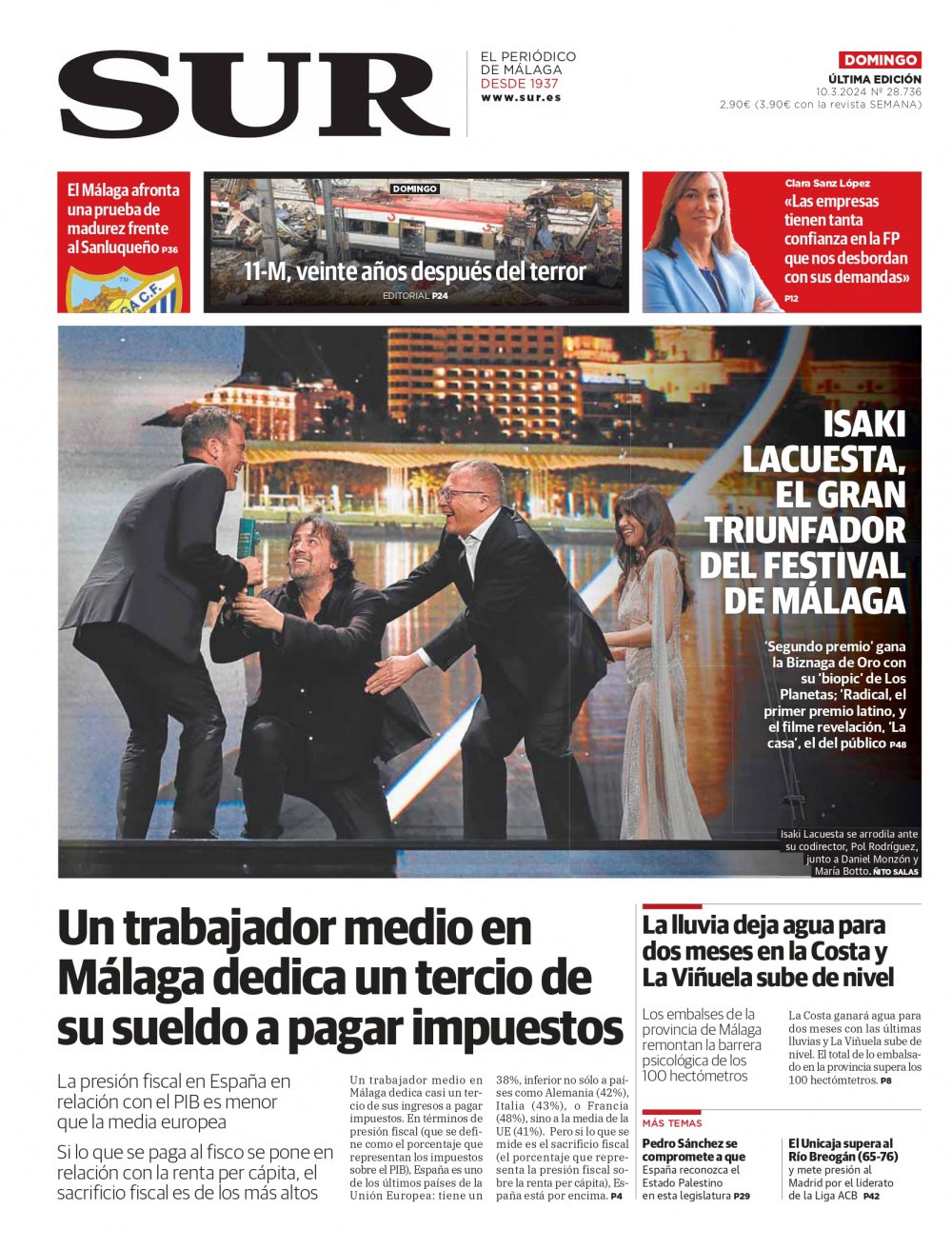 Portada de SUR, 10 de Marzo de 2024