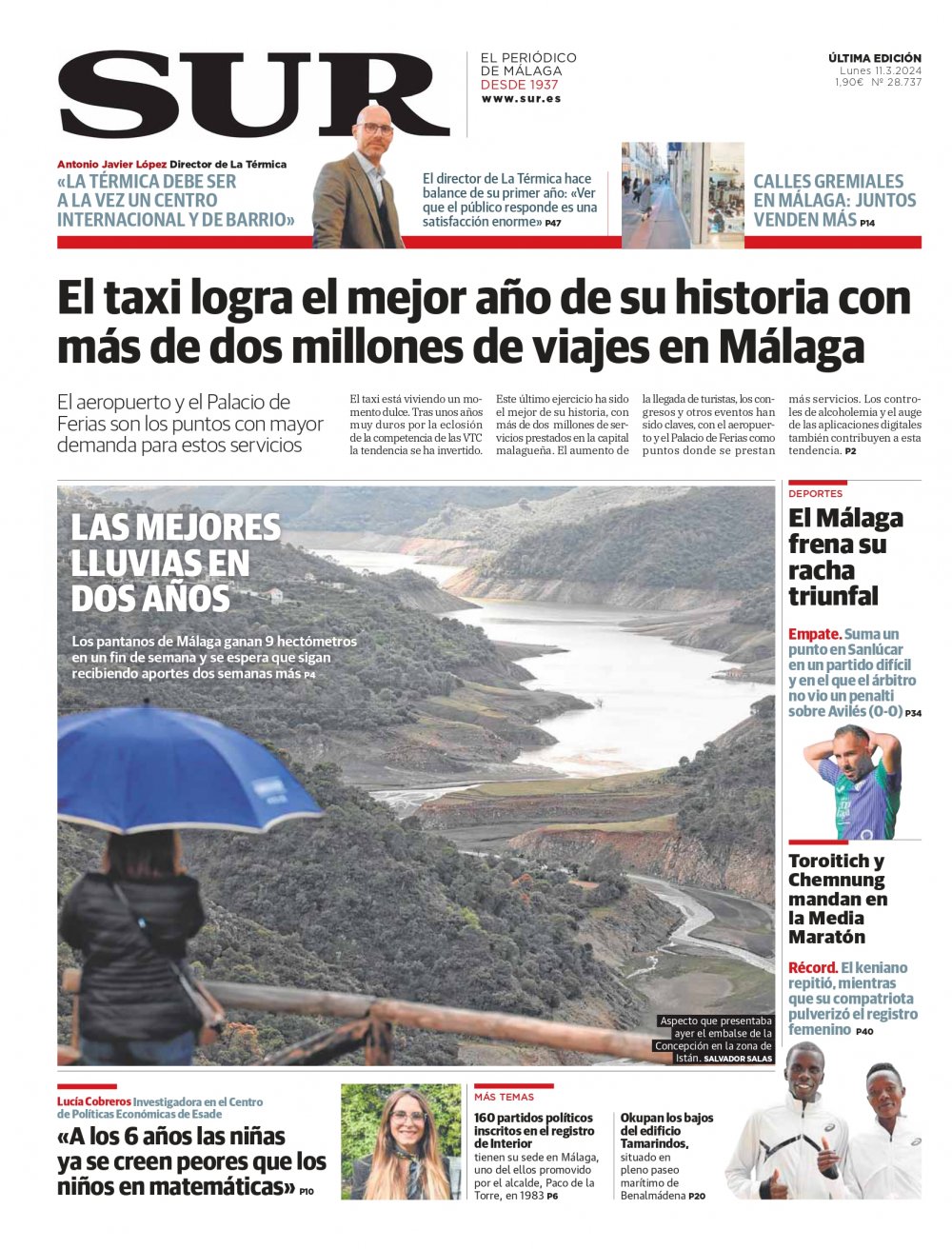 Portada de SUR, 11 de Marzo de 2024