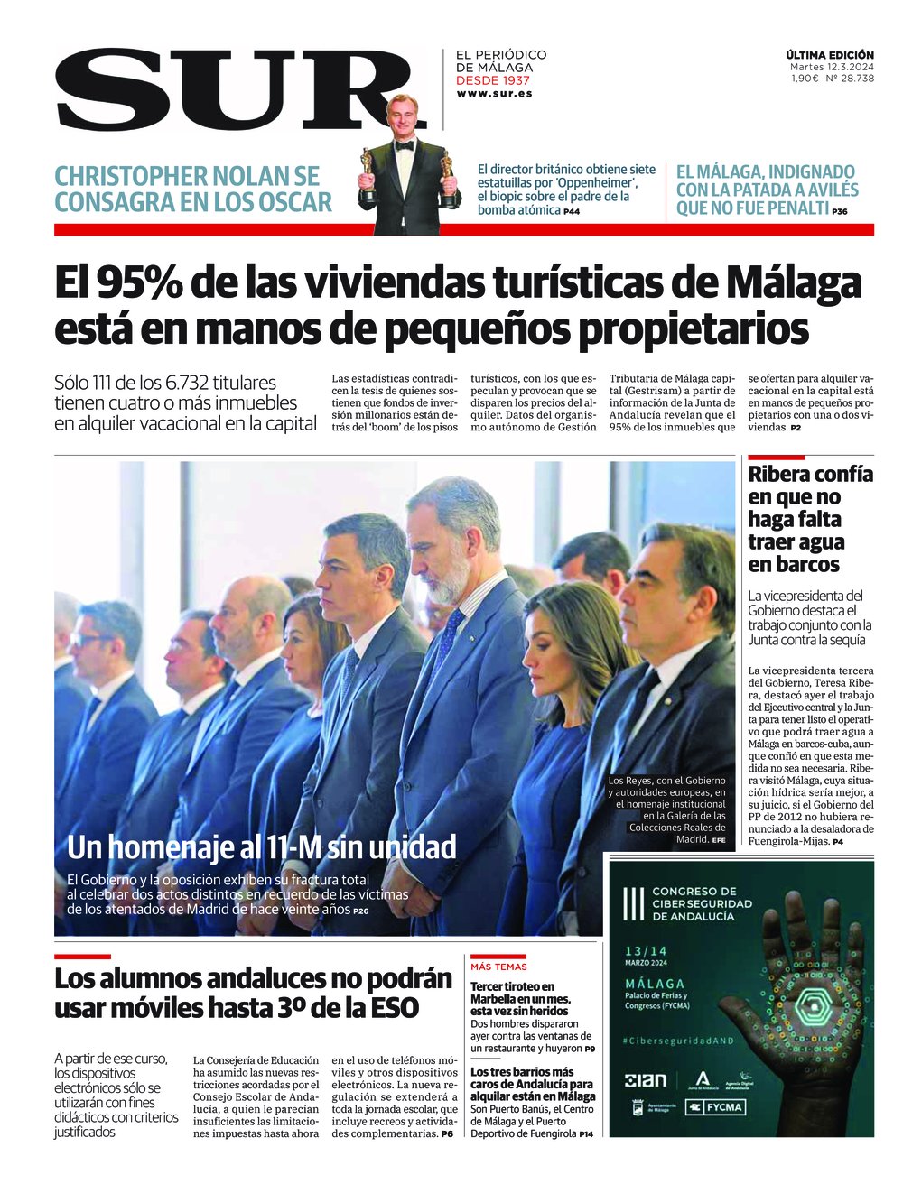 Portada de SUR, 12 de Marzo de 2024