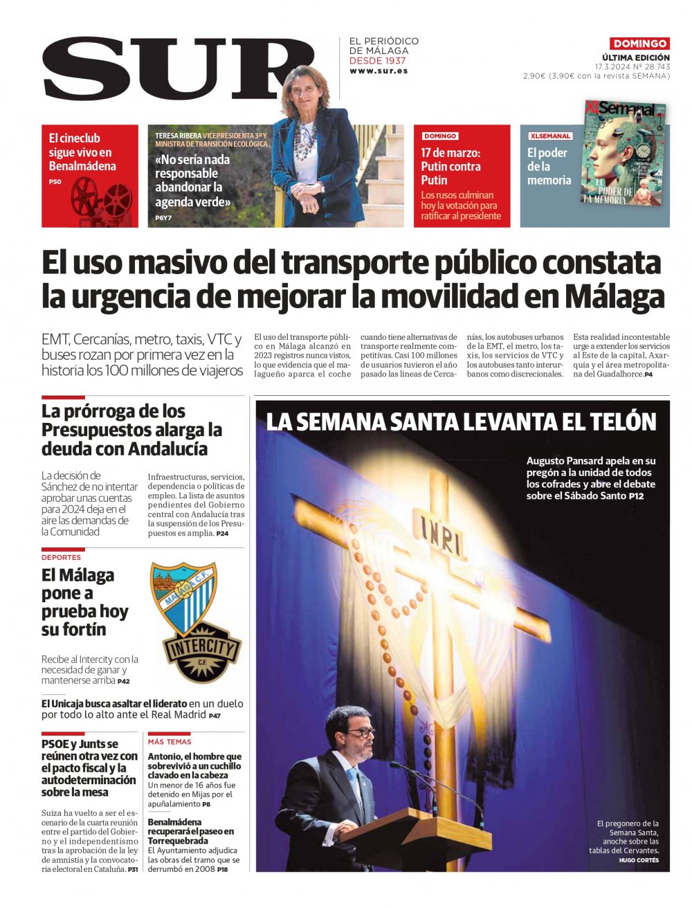 Portada de SUR, 17 de Marzo de 2024