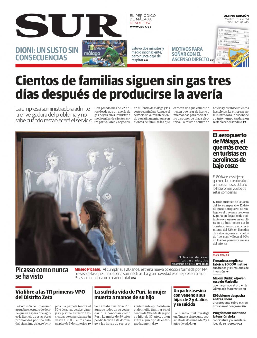 Portada de SUR, 19 de Marzo de 2024