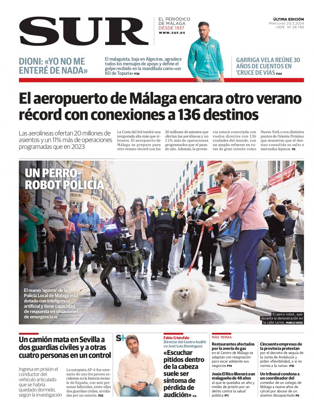 Portada de SUR, 20 de Marzo de 2024