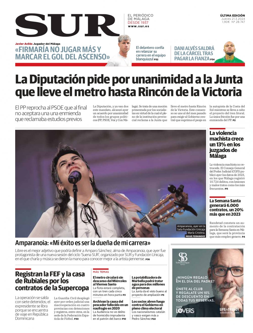 Portada de SUR, 21 de Marzo de 2024