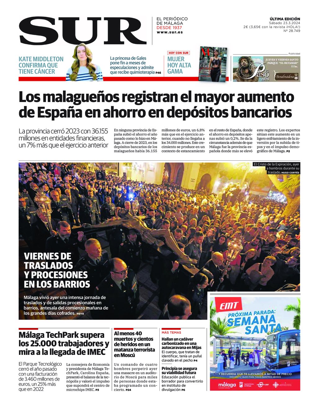 Portada de SUR, 23 de Marzo de 2024