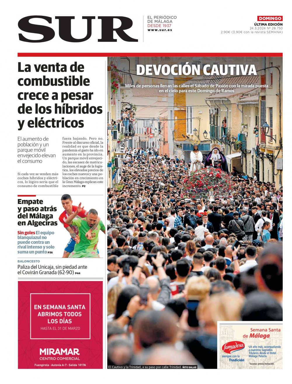 Portada de SUR, 24 de Marzo de 2024