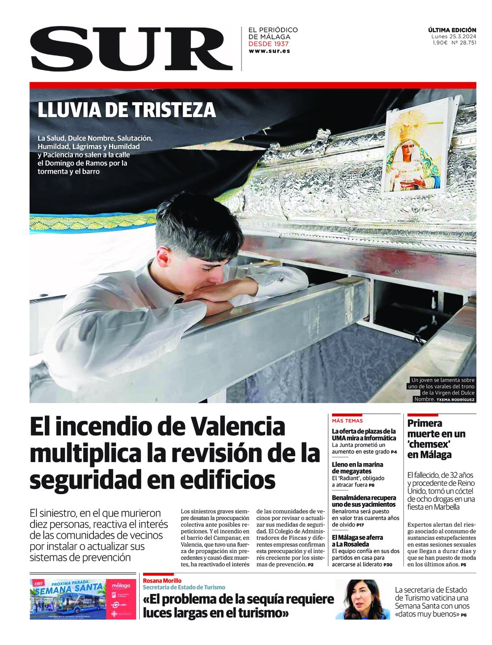 Portada de SUR, 25 de Marzo de 2024