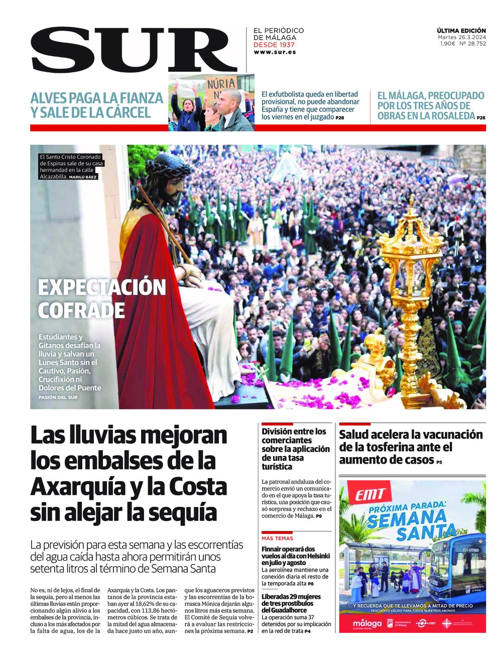 Portada de SUR, 26 de Marzo de 2024