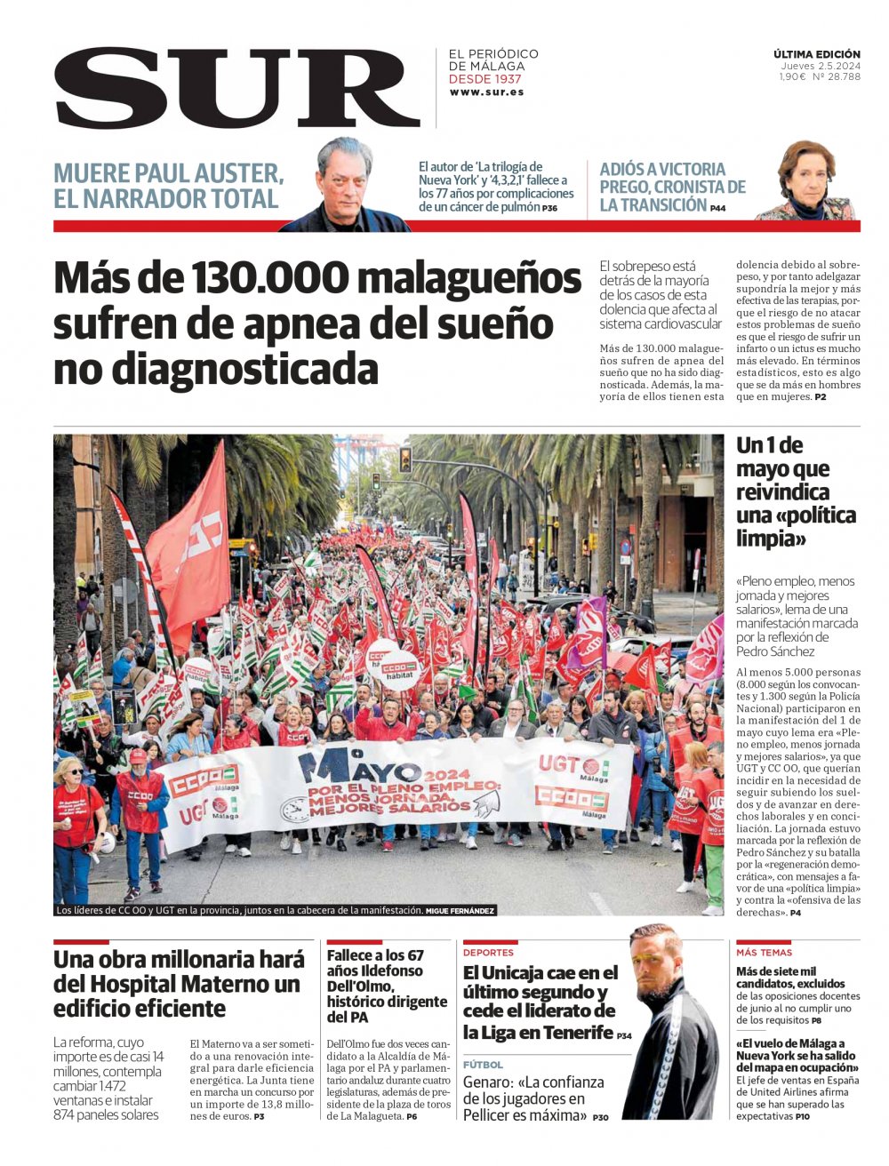 Portada de SUR, 02 de Mayo de 2024